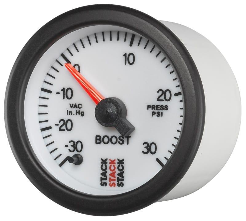 Autometer Stack 52mm -30INHG to +30 PSI (Incl T-Fitting) Pro Stepper Motor Boost Press Gauge - White thumbnail 2
