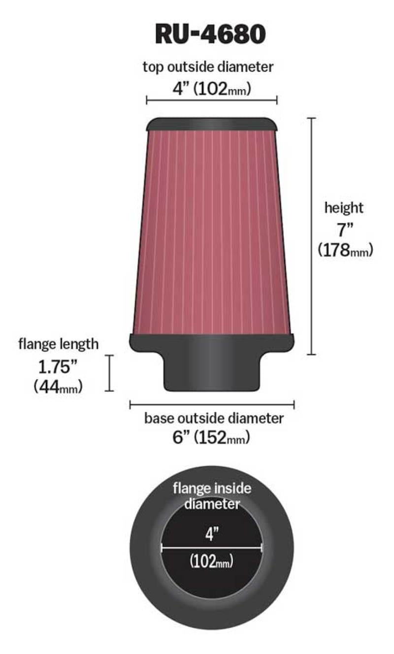 K&N Universal Clamp-On Air Filter 4in FLG / 6in B / 4in T / 7in H thumbnail 3