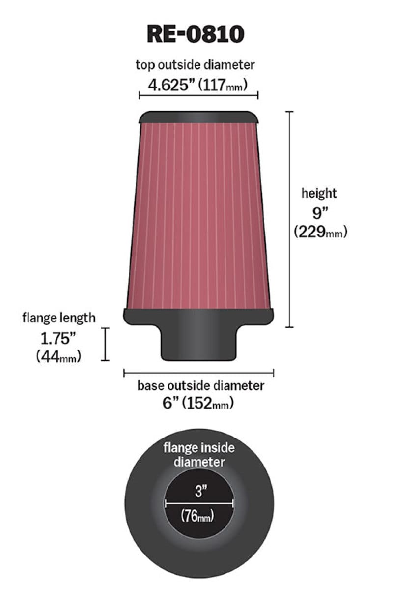 K&N Universal Rubber Filter 3inch FLG / 6inch OD-B / 4-5/8inch OD-T / 9inch L thumbnail 4