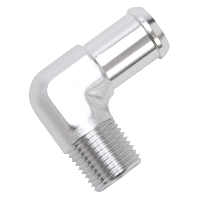Edelbrock Hose End 90-Deg 1/2In NPT to 3/4In Barb Clear Anodize thumbnail 2