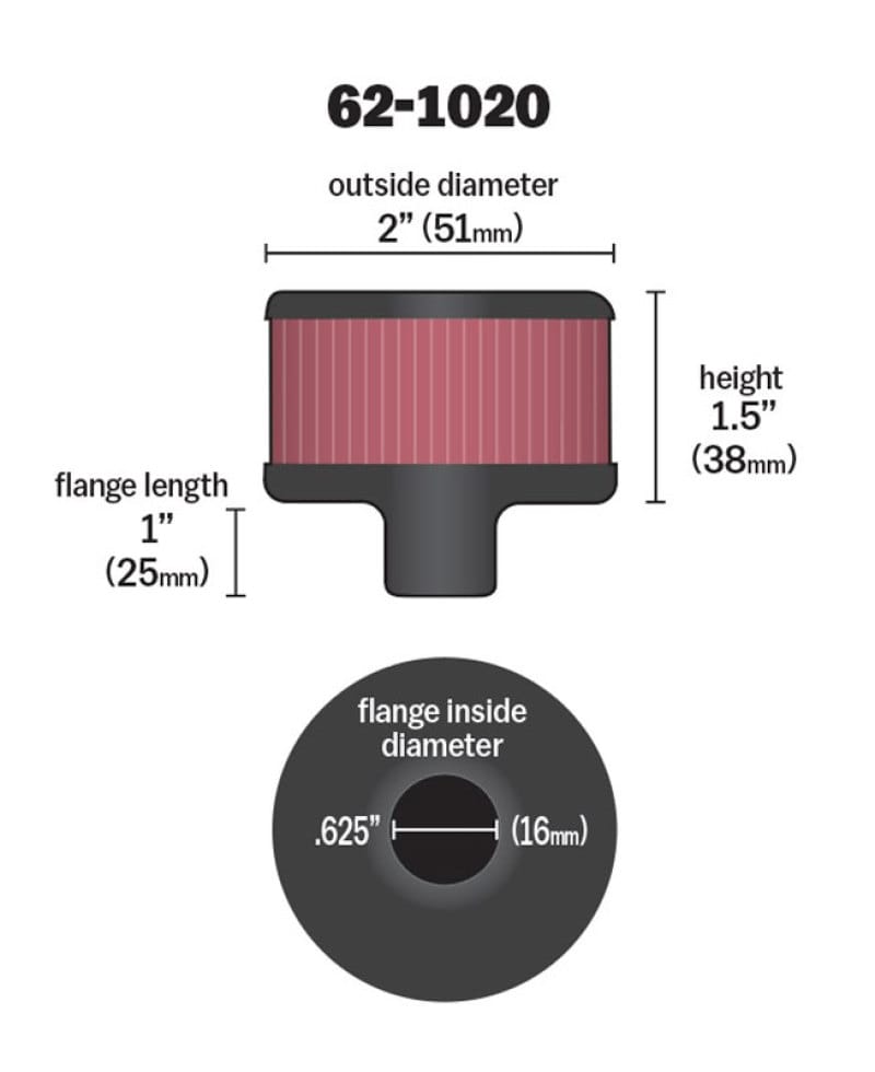 K&N Steel Base Crankcase Vent Filter .625in Vent OD x 2in OD x 1.5in Height thumbnail 4