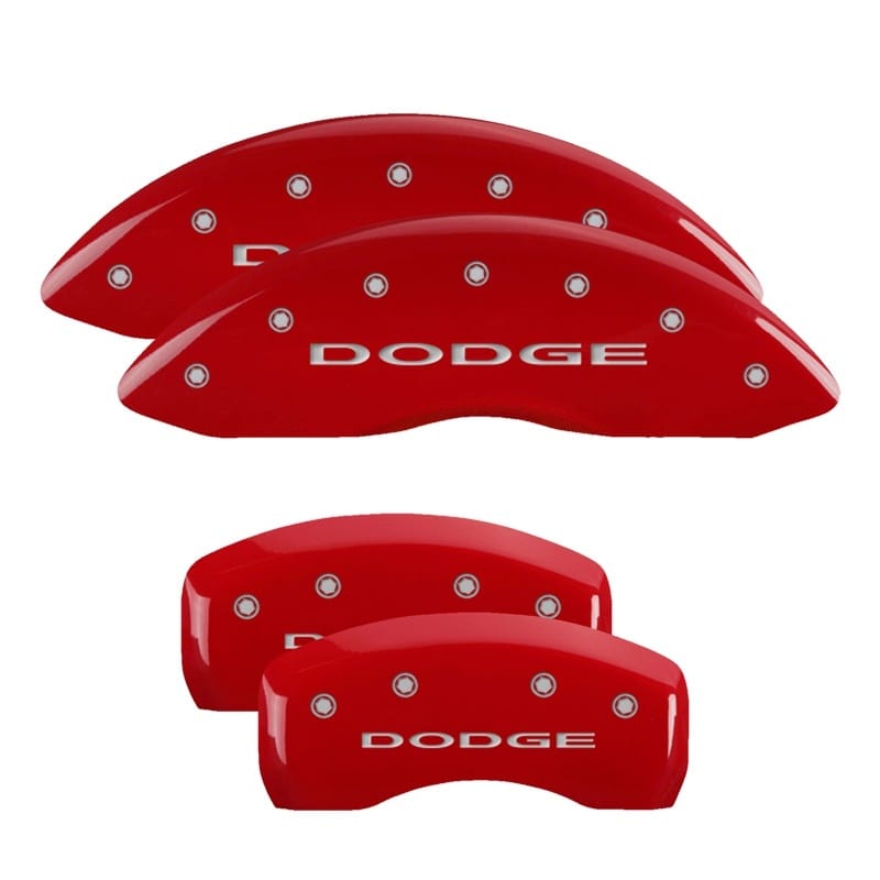 MGP 4 Caliper Covers Engraved Front & Rear With out stripes/Dodge Red finish silver ch - 12192SDD4RD