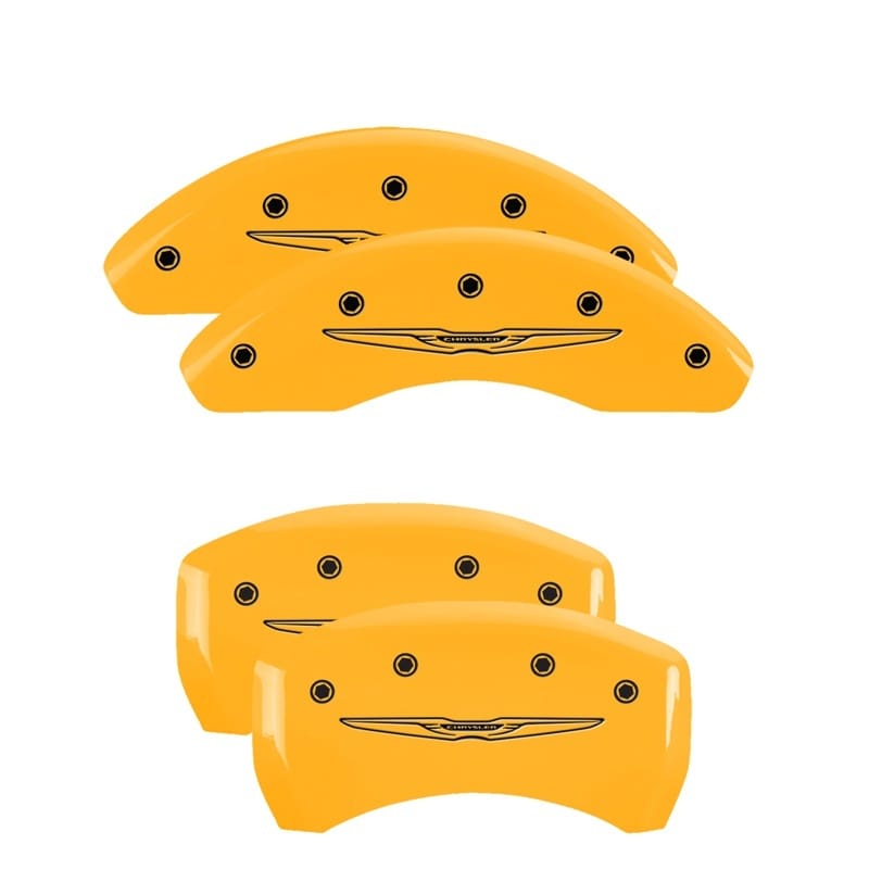 MGP 4 Caliper Covers Engraved Front & Rear Style 2/Chrysler Wing Yellow finish black ch - 32023SCW2YL