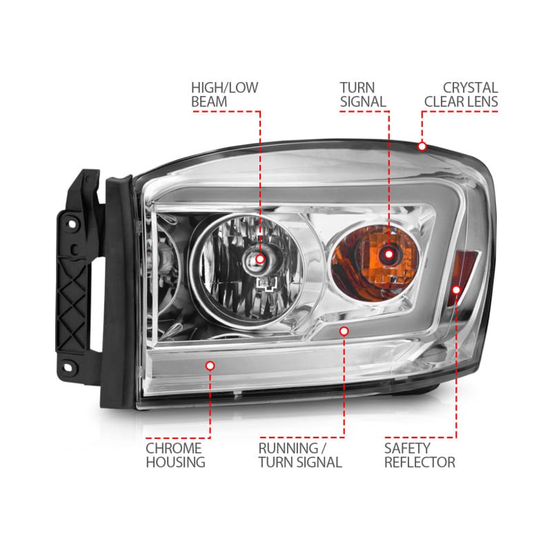 ANZO 06-09 Dodge RAM 1500/2500/3500 Headlights Chrome Housing/Clear Lens (w/ Light Bars) thumbnail 5