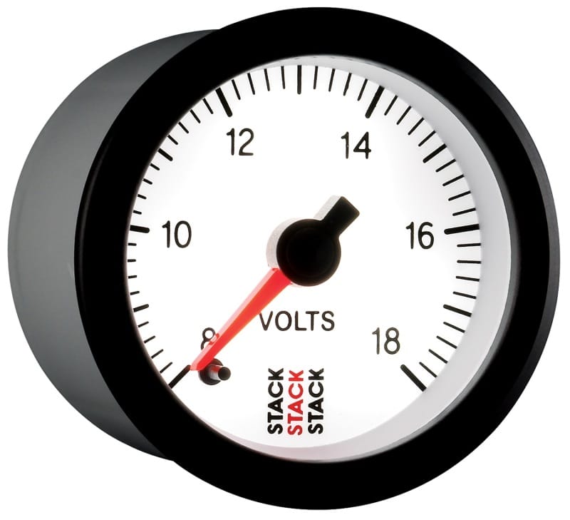 Autometer Stack 52mm 8-18V Pro Stepper Motor Battery Voltage Gauge - White thumbnail 6