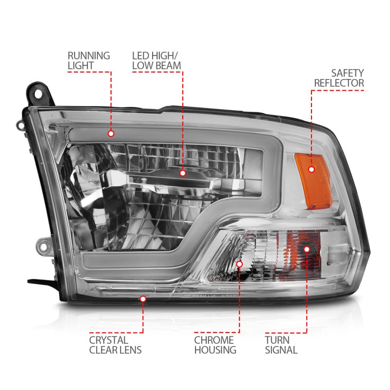 ANZO 2009-2020 Dodge Ram 1500 Full LED Square Projector Headlights w/ Chrome Housing Chrome Amber thumbnail 5