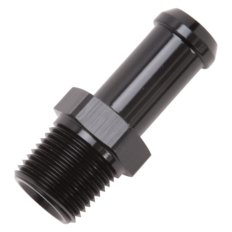 Edelbrock Hose End Straight 3/8In NPT to 1/2In Barb Black Anodize thumbnail 3