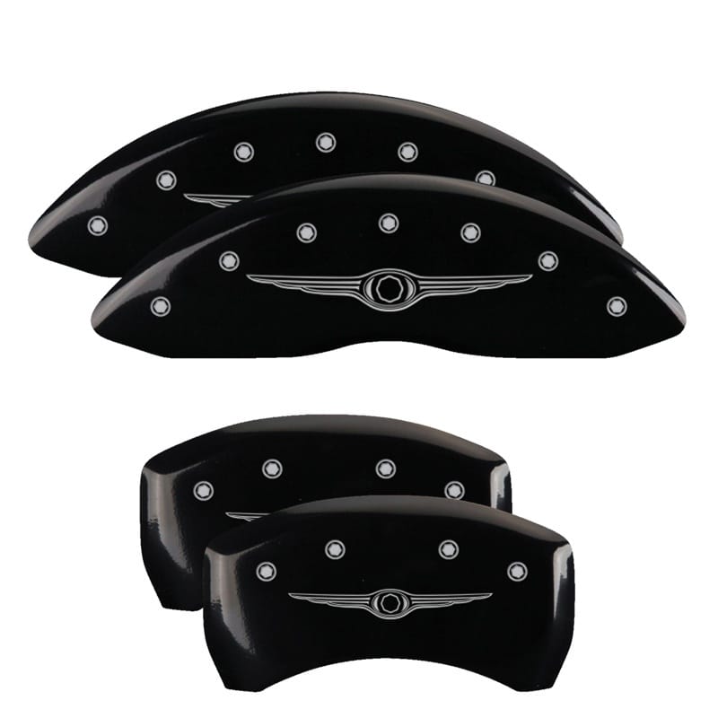MGP 4 Caliper Covers Engraved Front & Rear Style 1/Chrysler Wing Black finish silver ch - 32005SCW1BK