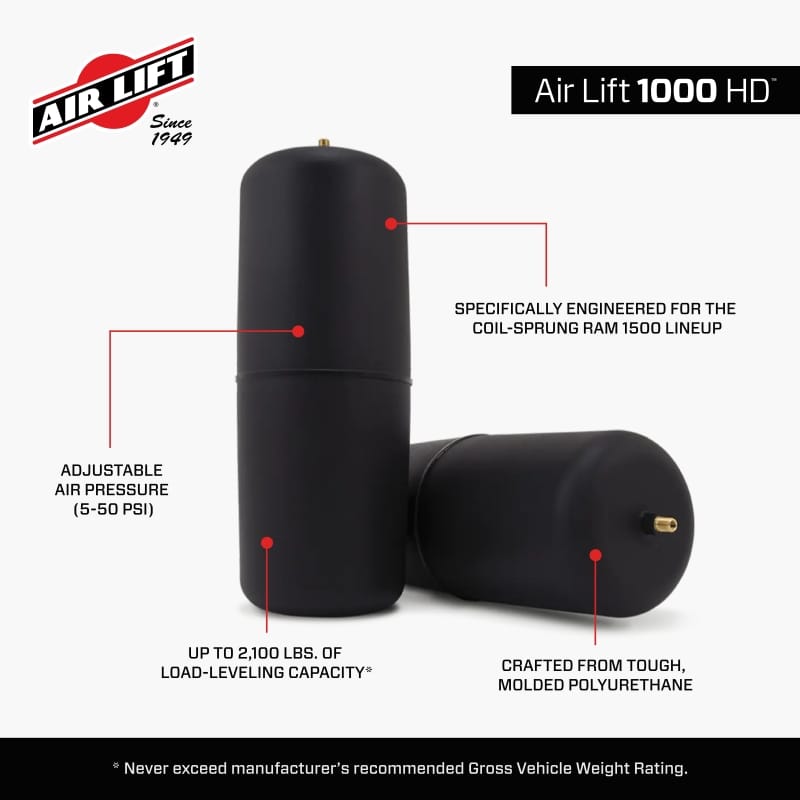 Air Lift 1000HD Rear Air Spring Kit for 2019+ Dodge Ram 1500 thumbnail 4
