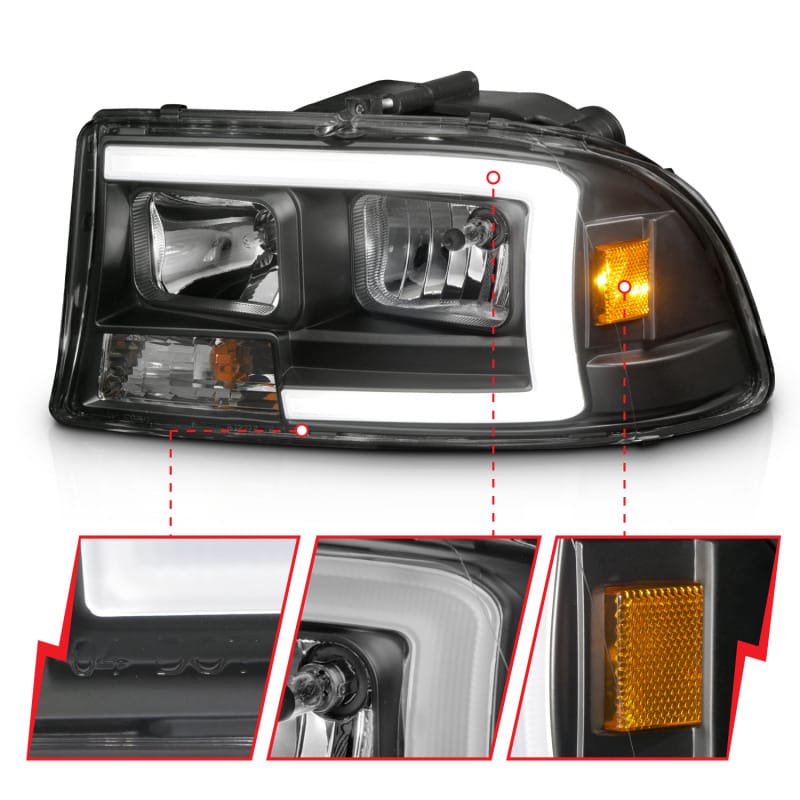 ANZO 97-04 Dodge Dakota/Durango Crystal headlight Set w/ Light Bar Black Housing thumbnail 4