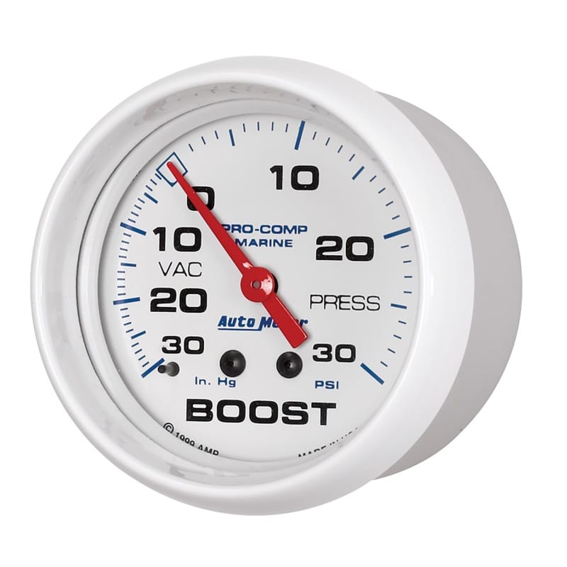 Autometer Marine White Gauge 2-5/8in Mechanical Vacuum/Boost Gauge 30INHG-30PSI thumbnail 2