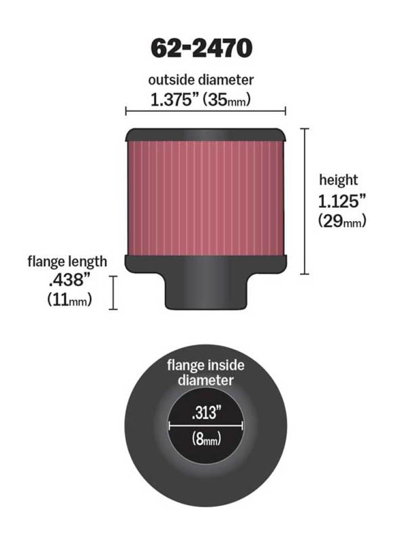 K&N .315/.431 Flange 1 3/8 inch OD 1.5 inch H Clamp On Crankcase Vent Filter thumbnail 4