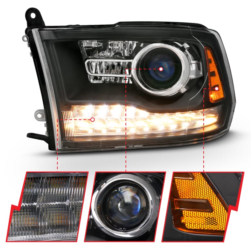 ANZO 2009-2018 Dodge Ram 1500 Projector Headlights Plank Style Halo w/Switchback Matte Black thumbnail 4