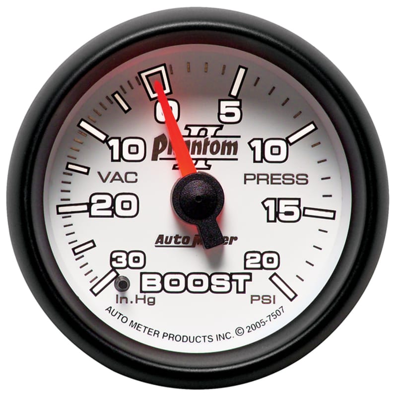Autometer Phantom II 52.4mm Mechanical Vacuum / Boost Gauge 30 In. HG/20 PSI thumbnail 2