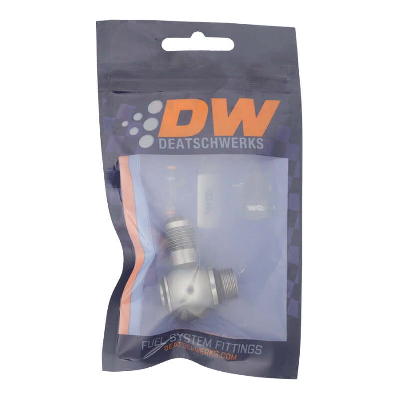 DeatschWerks 6AN ORB Male to 6AN Male Flare Low Profile 90-Degree Swivel - Anodized DW Titanium thumbnail 2
