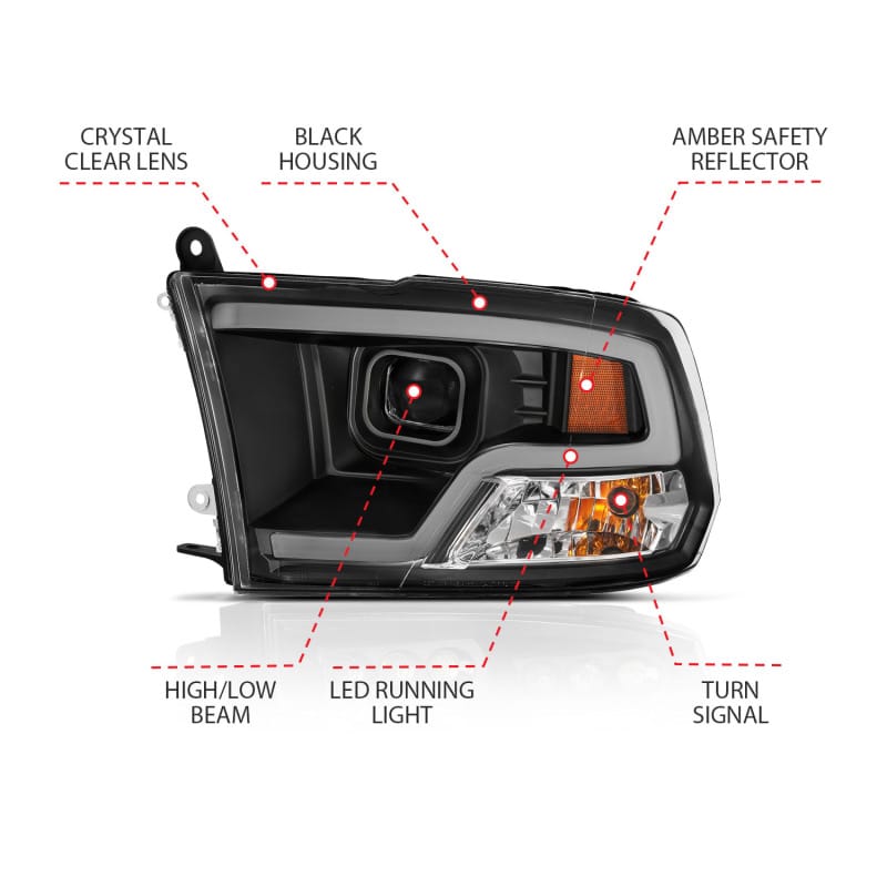 ANZO 09-18 Dodge Ram 1500 Plank Style Projector Headlights Black w/ Halo thumbnail 5