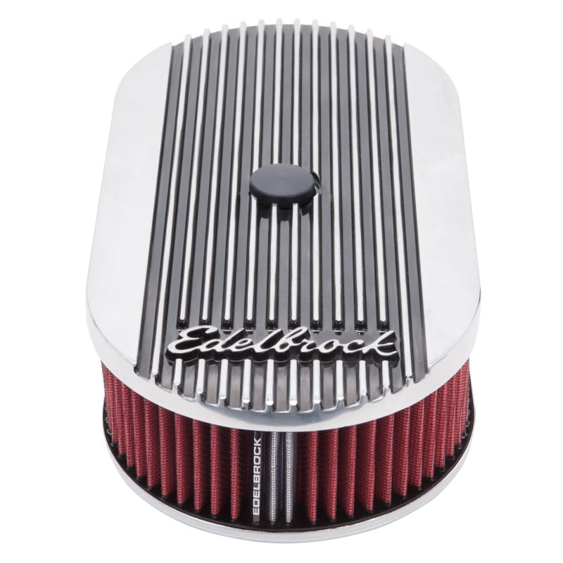 Edelbrock Air Cleaner Elite II Oval Single 4-Bbl Carb 2 5In Red Element Polished thumbnail 2