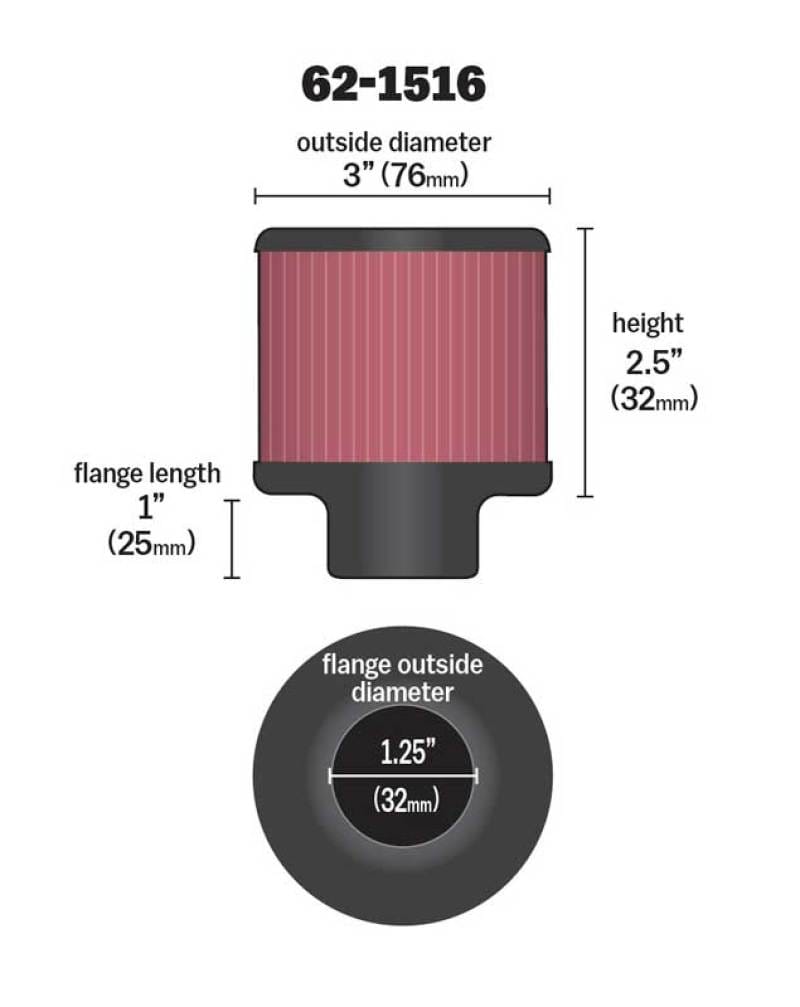 K&N 1in Flange L x 3in OD x 2.5in Height Clamp On Crankcase Vent Filter thumbnail 4
