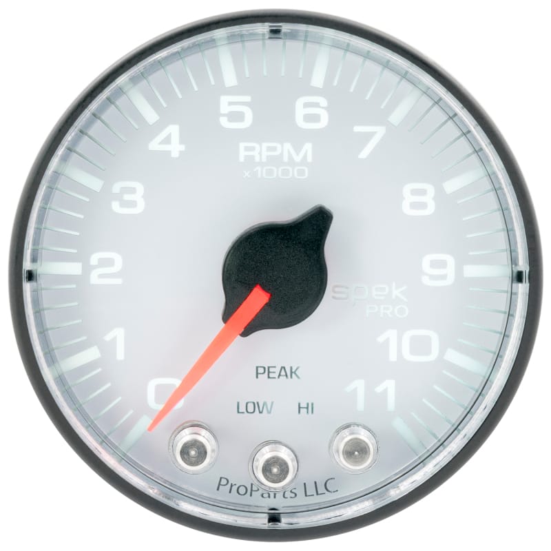 Autometer Spek-Pro Gauge Tach 2 1/16in 11K Rpm W/ Shift Light & Peak Mem Wht/Blk - P336128 thumbnail 3