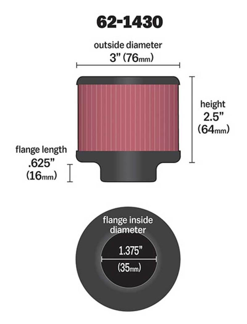 K&N 1.375in Flange ID x 3in OD x 2.5in H Rubber Base Crankcase Vent Filter thumbnail 2