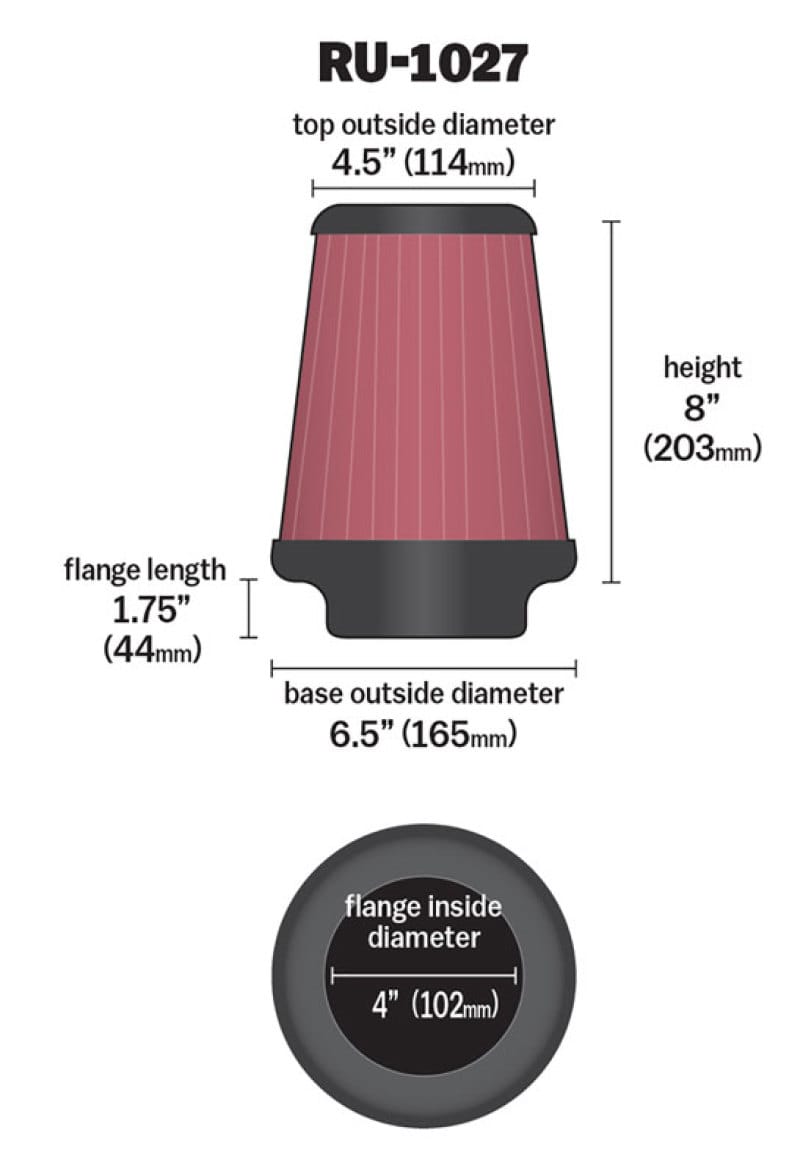 K&N Universal Clamp-On Air Filter 4in FLG / 6-1/2in B / 4-1/2in T / 8in H thumbnail 3