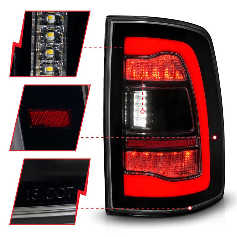 ANZO 09-18 Dodge Ram 1500 Sequential LED Taillights Smoke Black thumbnail 4