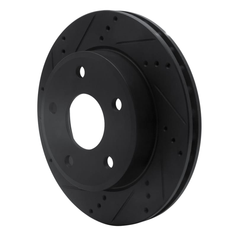 R1 05-11 Dodge Dakota 4WD Front Left Drilled & Slotted Black Brake Rotor