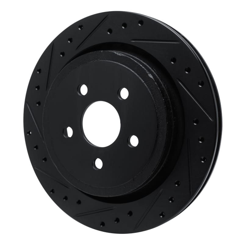 R1 89-95 Chrysler LeBaron Rear Left Drilled & Slotted Black Brake Rotor