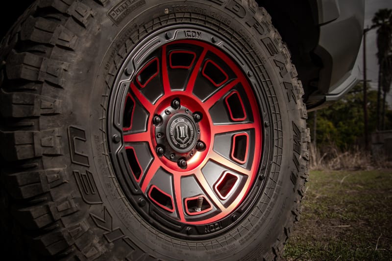 ICON Victory 17x8.5 5x4.5 0mm Offset 4.75in BS Satin Black w/Red Tint Wheel thumbnail 4