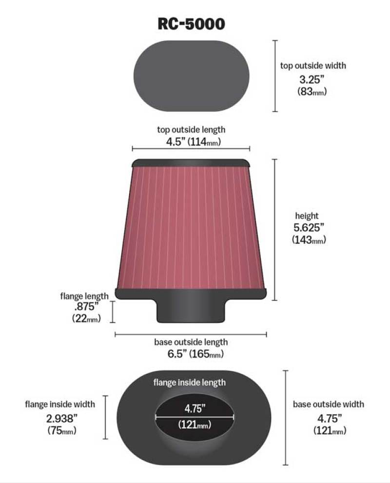 K&N Universal Chrome Filter GM TPI Custom - Oval Flange thumbnail 3