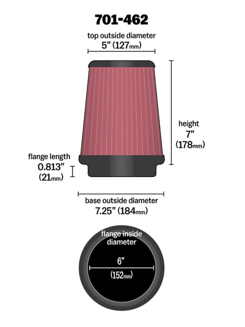 Airaid Universal Air Filter - Cone 6 x 7-1/4 x 5 x 7 - 701-462 thumbnail 2