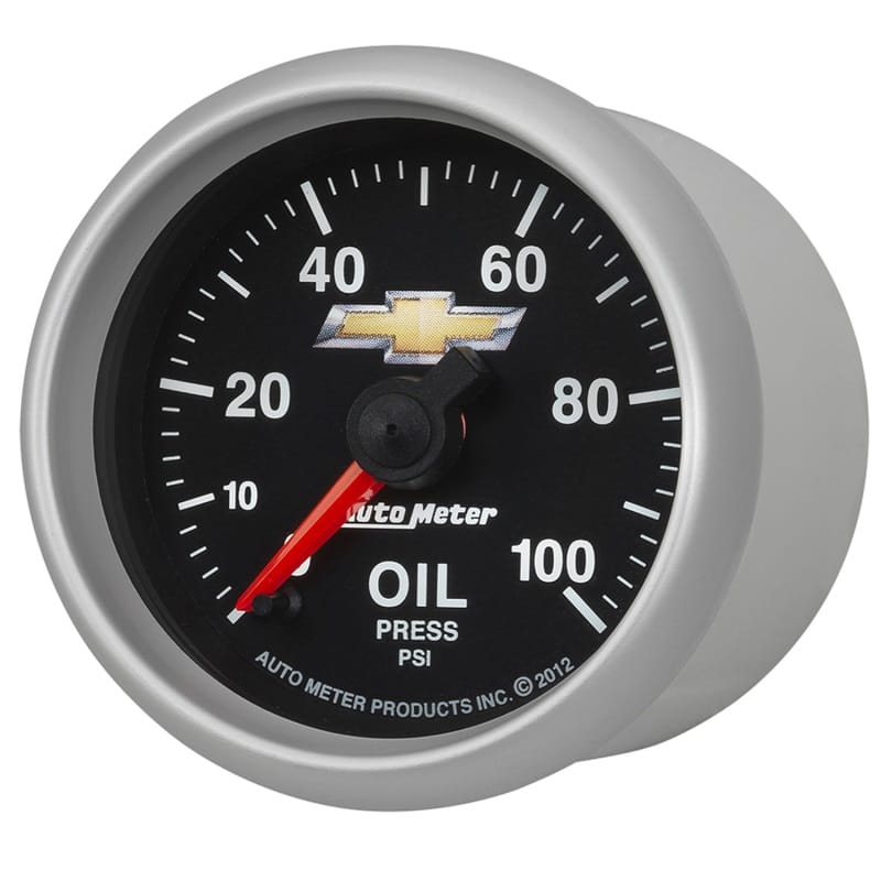 AutoMeter Gauge Oil Press 2-1/16in. 100PSI Digital Stepper Motor Chevy Gold Bowtie thumbnail 2
