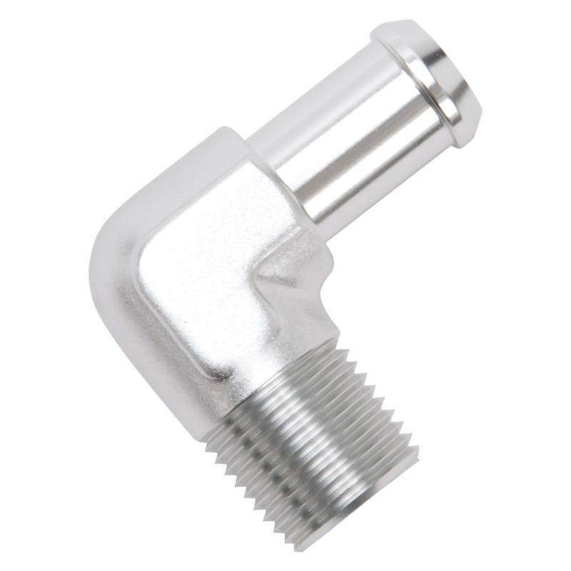 Edelbrock Hose End 90-Deg 1/2In NPT to 5/8In Barb Clear Anodize thumbnail 2
