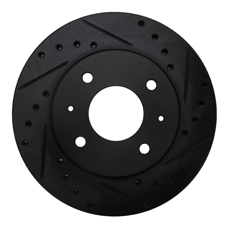 R1 85-91 Dodge COLT Front Right Drilled & Slotted Black Brake Rotor - 633-72006R