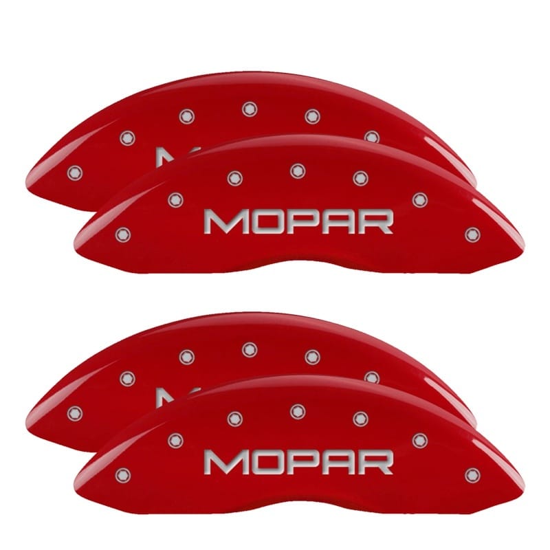 MGP 4 Caliper Covers Engraved Front & Rear MOPAR Red finish silver ch - 12203SMOPRD