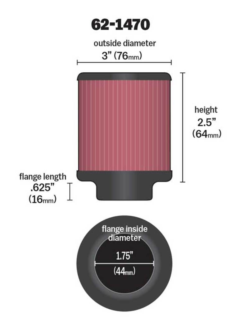 K&N 1.75 inch Vent 3 inch D 2.5 inch H Air Filter - Rubber Top thumbnail 4