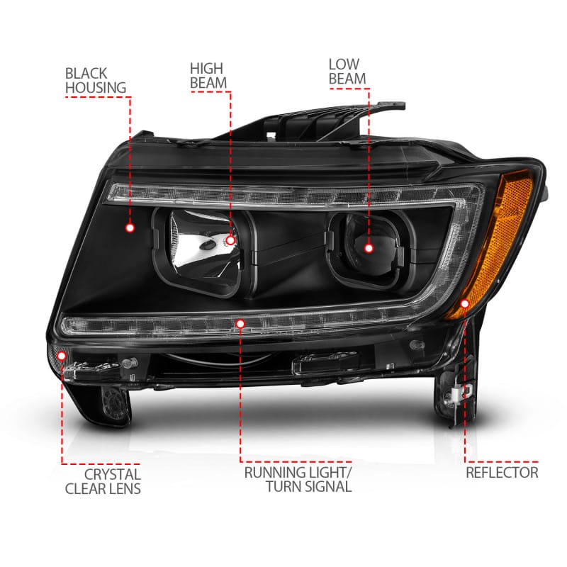 ANZO 11-13 Jeep Grand Cherokee (Factory Halogen Only) Projector Headlights w/Light Bar Swtchbk Black thumbnail 8