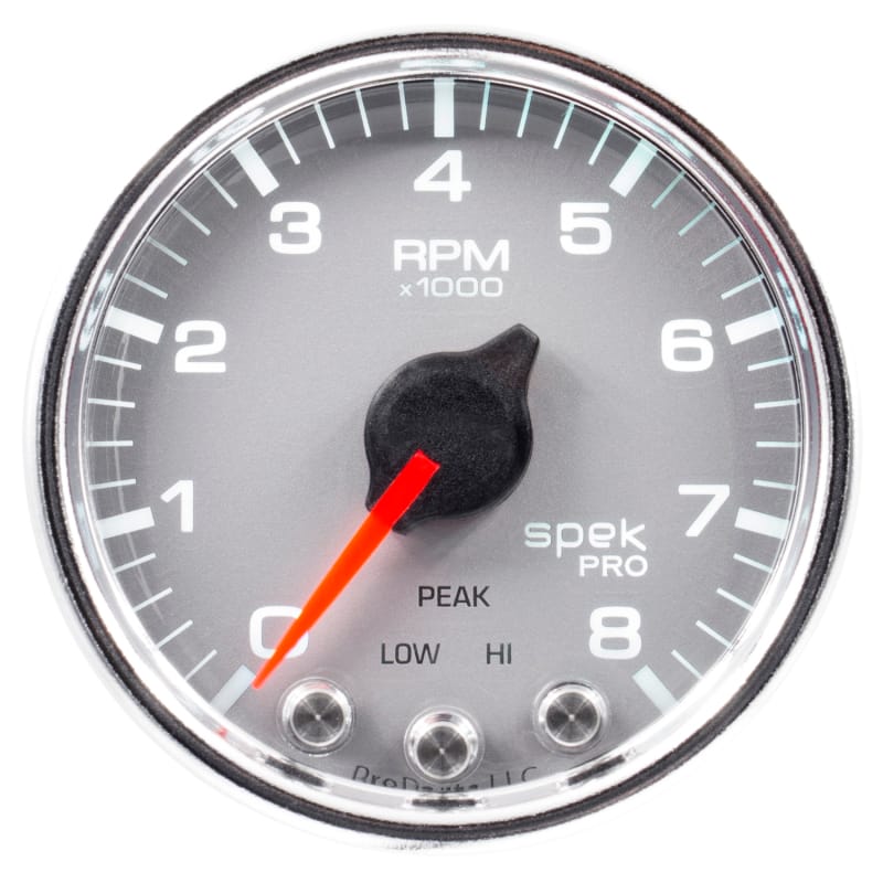 Autometer Spek-Pro Gauge Tach 2 1/16in 8K Rpm W/ Shift Light & Peak Mem Slvr/Chrm - P33421 thumbnail 3