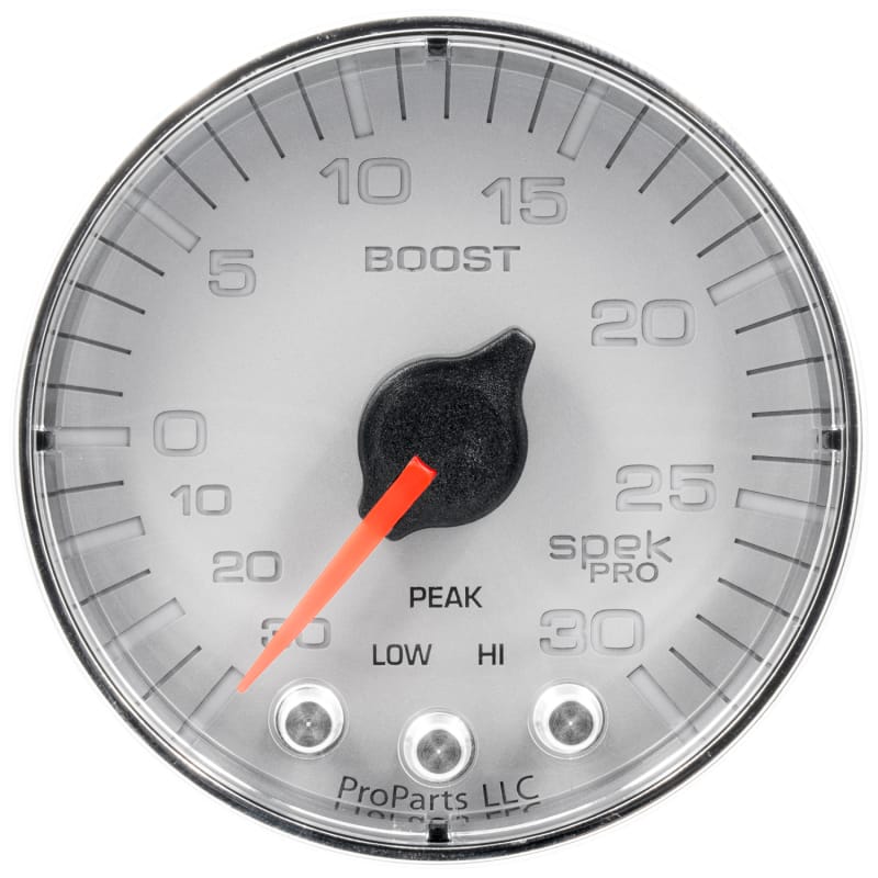 Autometer Spek-Pro Gauge Vac/Boost 2 1/16in 30Inhg-30psi Stepper Motor W/Peak & WarnSilver/Chrome - P302218 thumbnail 2