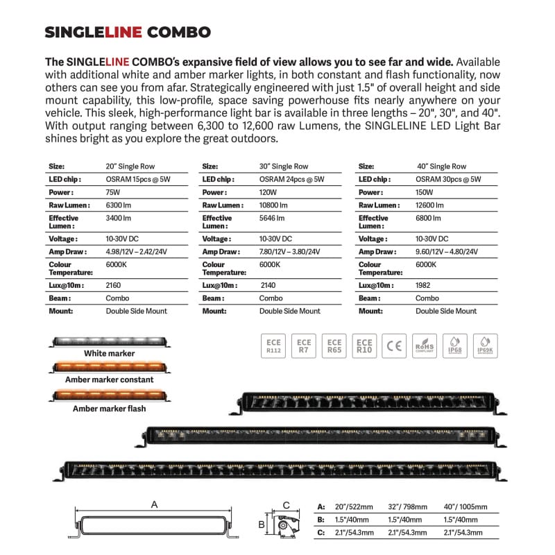 Go Rhino Xplor Blackout Combo Series Sgl Row LED Light Bar w/Amber (Side/Track Mount) 39.5in. - Blk thumbnail 5