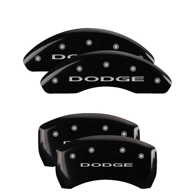 MGP 4 Caliper Covers Engraved Front & Rear With out stripes/Dodge Black finish silver ch - 12199SDD4BK