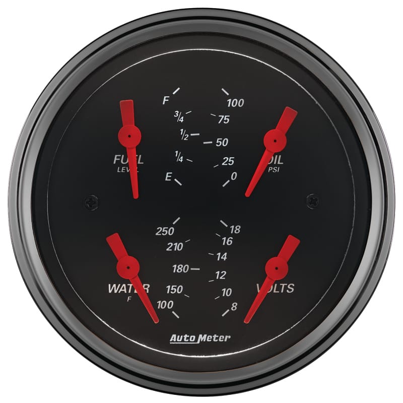 Autometer Designer Black 3.375in Quad Gauge - Fuel Level / Oil Pressure / Water Temp. / Voltmeter thumbnail 2