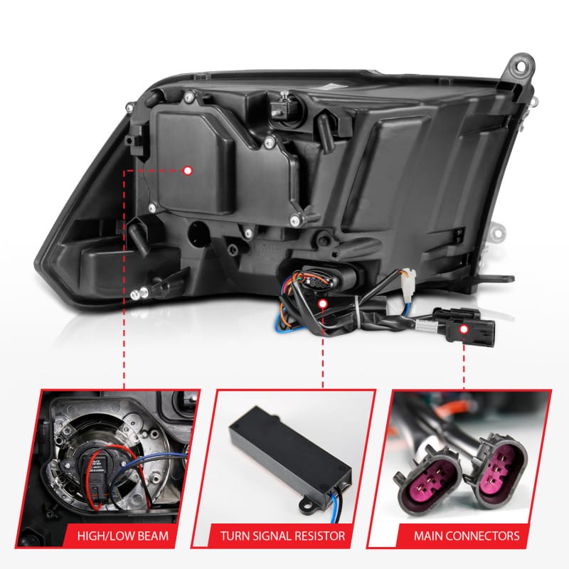 ANZO 2009-2018 Dodge Ram 1500 Projector Headlights Plank Style Halo w/Switchback Matte Black thumbnail 6