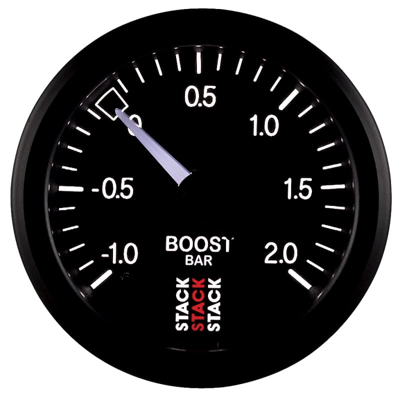 Autometer Stack 52mm -1 to +2 Bar T-Fitting 0.187in Barb (M) Mechanical Boost Pressure Gauge - Black thumbnail 4