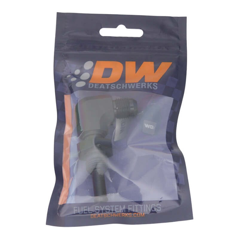 DeatschWerks 6AN Male Flare to 5/16in Male Barb Bulkhead Adapter 90-Degree - Anodized Matte Black thumbnail 2