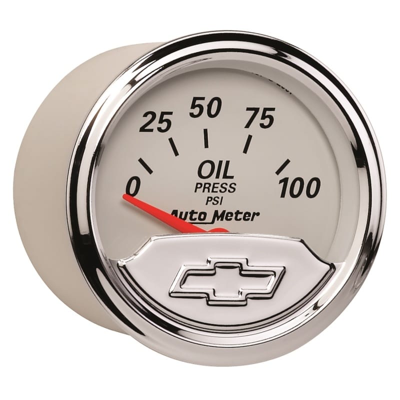 Autometer Chevy Vintage Bowtie 2-1/16in 0-100PSI Electronic Oil Pressure Gauge thumbnail 3