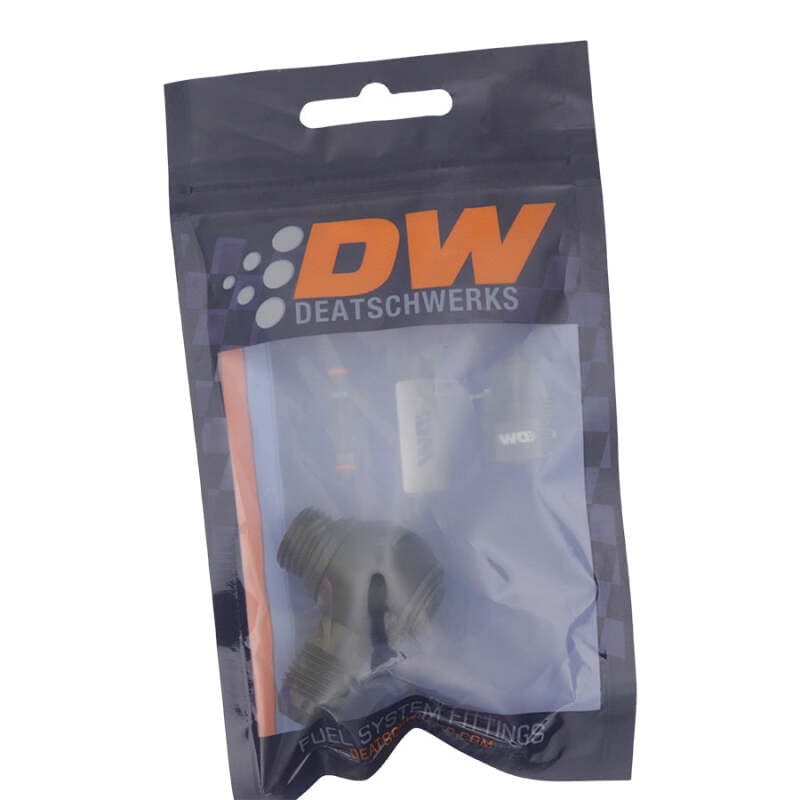 DeatschWerks 6AN ORB Male to 6AN Male Flare Low Profile 90-Degree Swivel - Anodized Matte Black thumbnail 2