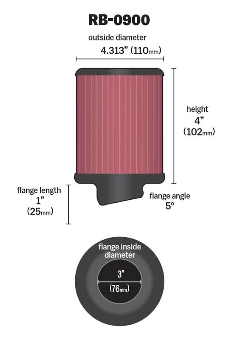 K&N Universal Rubber Filter 3 inch 5 Degree FLG 4 1/2 inch OD 4 inch Height thumbnail 3