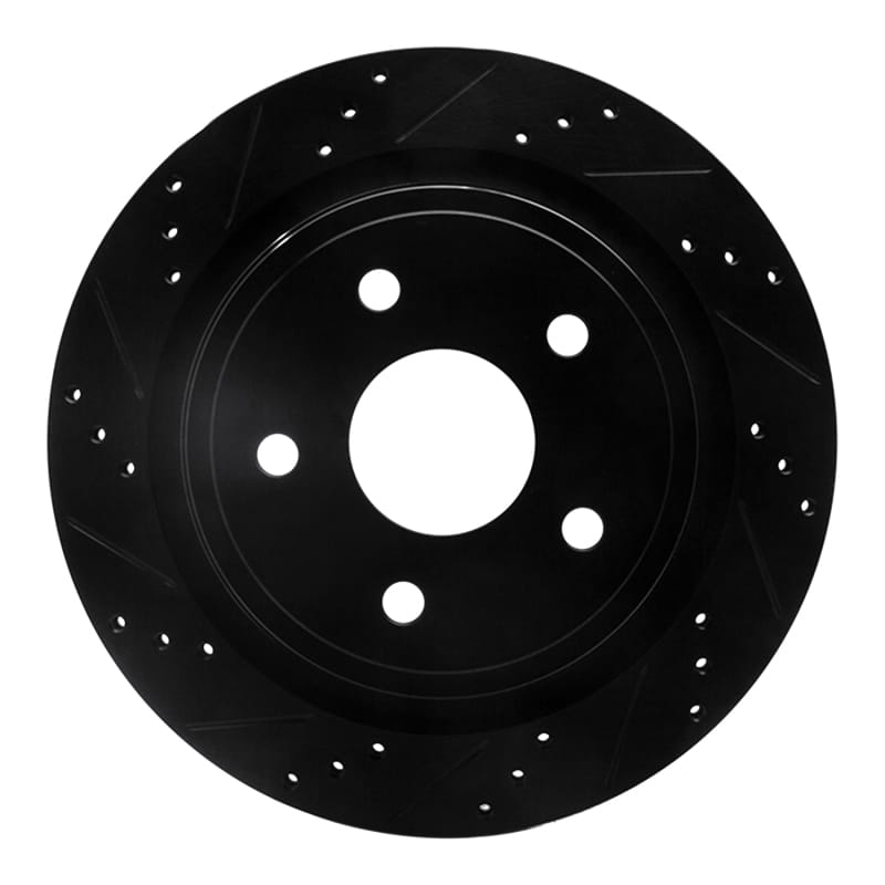 R1 02-24 Chrysler ASPEN Rear Left Drilled & Slotted Black Brake Rotor