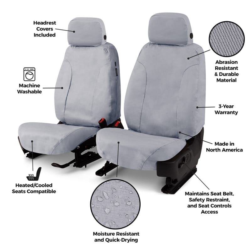 Covercraft 18-22 Dodge Ram ProMaster Polycotton SeatSaver Custom Front Row Seat Covers-Misty Grey thumbnail 3
